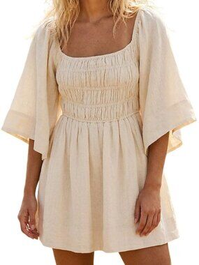 Free People Cream Sunnier With You Cotton Mini Dress Size XS 8614